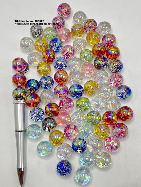 Clear Multicolor UV Acrylic Beads with Inside Colorful Line,Random Mix,16mm