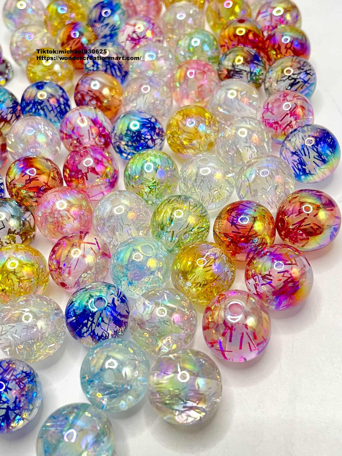 Clear Multicolor UV Acrylic Beads with Inside Colorful Line,Random Mix,16mm