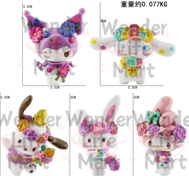 Sanri Flower Series Pen Topper and Characters (Without Hole), Random Mix