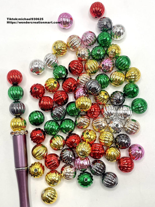 Christmas Color Series Glossy Multicolor Acrylic Pumpkin Beads,Random Mix,14mm