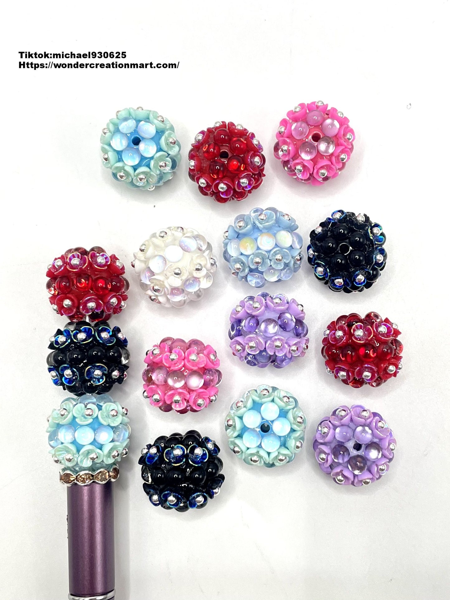 Bubble beads Fancy Half Round Cat Eye Bead with Threeleaf Multicolor Flower Steel Bead Fancy Beads,Random Mix,20mm Fancy-525