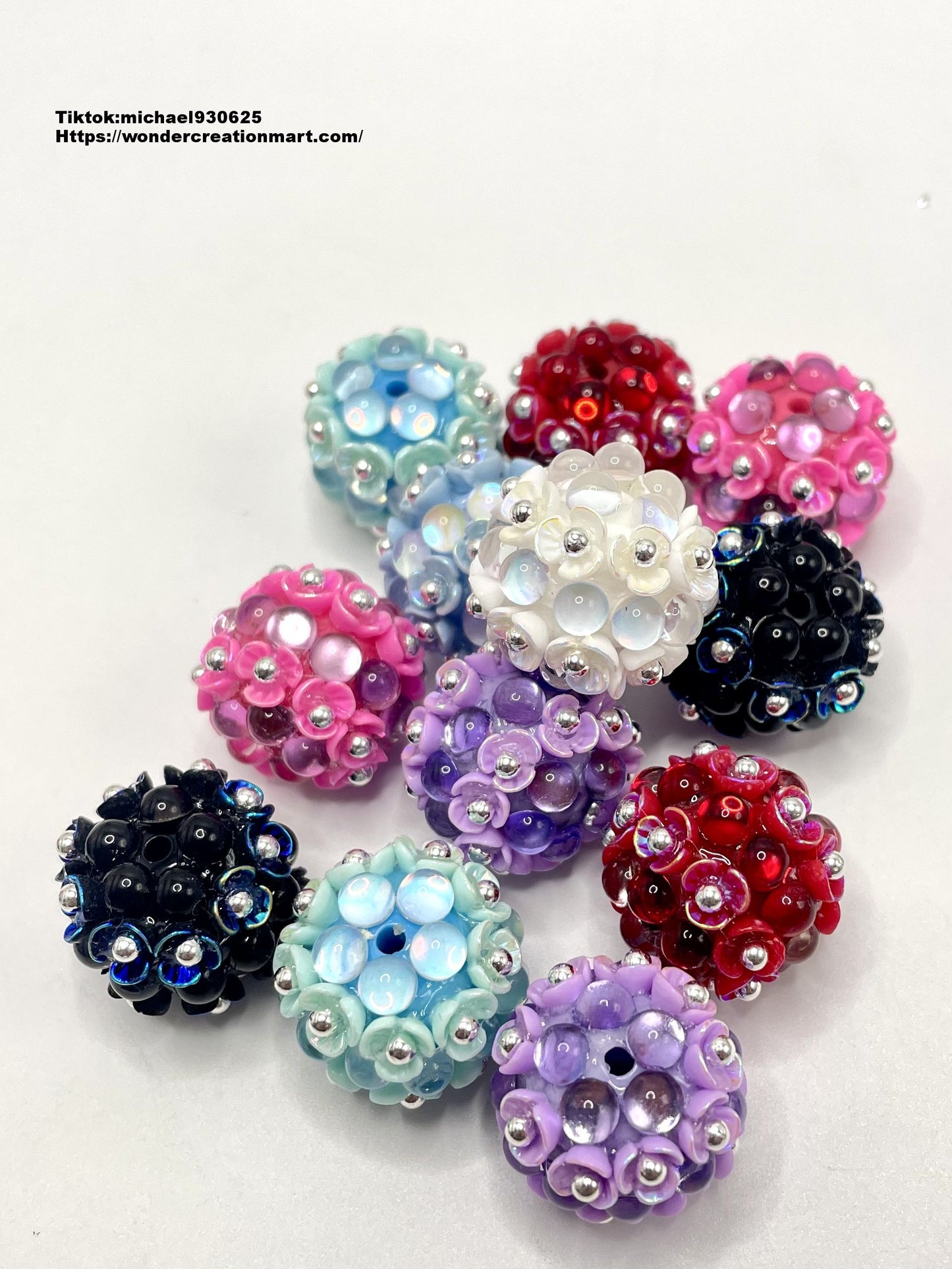 Bubble beads Fancy Half Round Cat Eye Bead with Threeleaf Multicolor Flower Steel Bead Fancy Beads,Random Mix,20mm Fancy-525