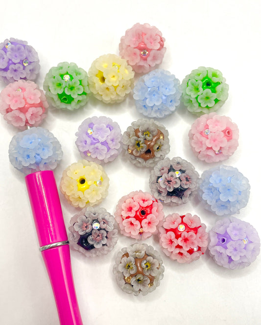 Frosted Flower Cherry Blossom with Rhinestone Multicolor Clay Beads,Random Mix,20mm