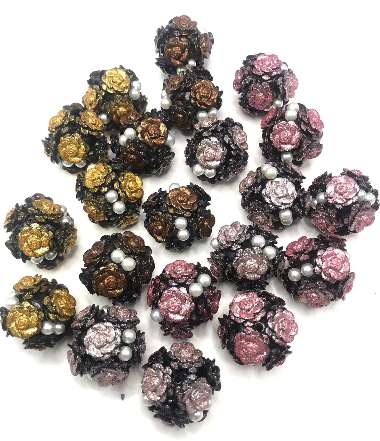 Clay beads Clay flower beads glitter Flowers and Pearls String beads Random Mix