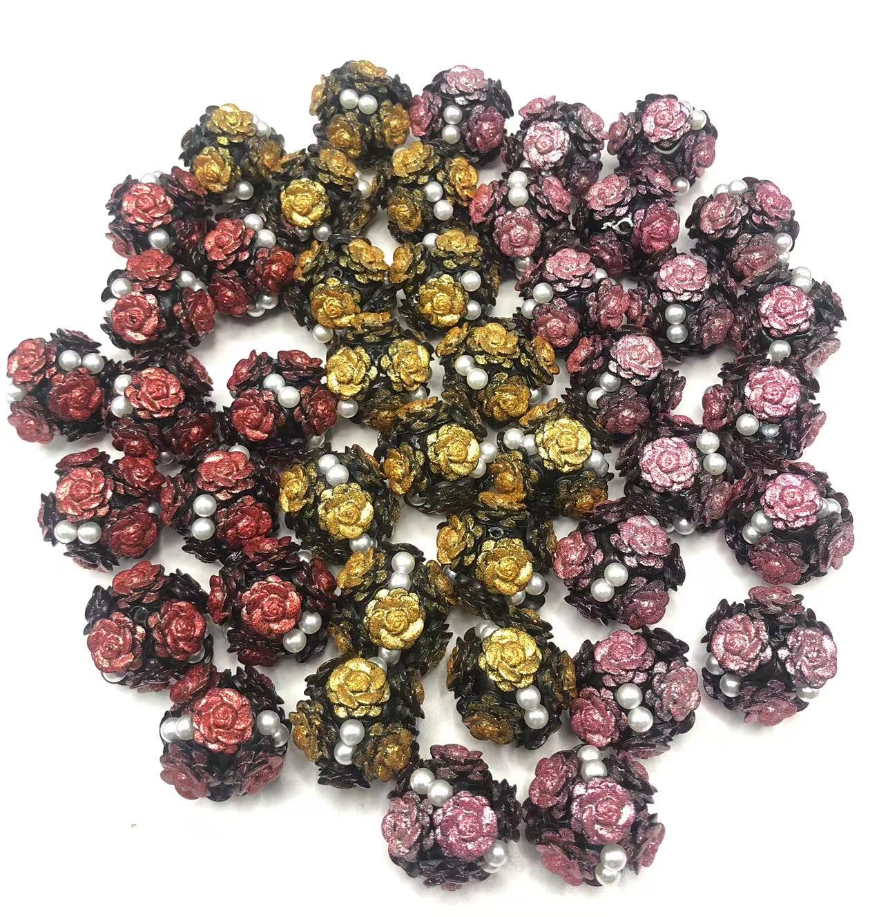 Clay beads Clay flower beads glitter Flowers and Pearls String beads Random Mix