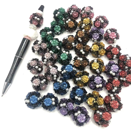 Clay beads Clay flower beads glitter Flowers and Pearls String beads Random Mix