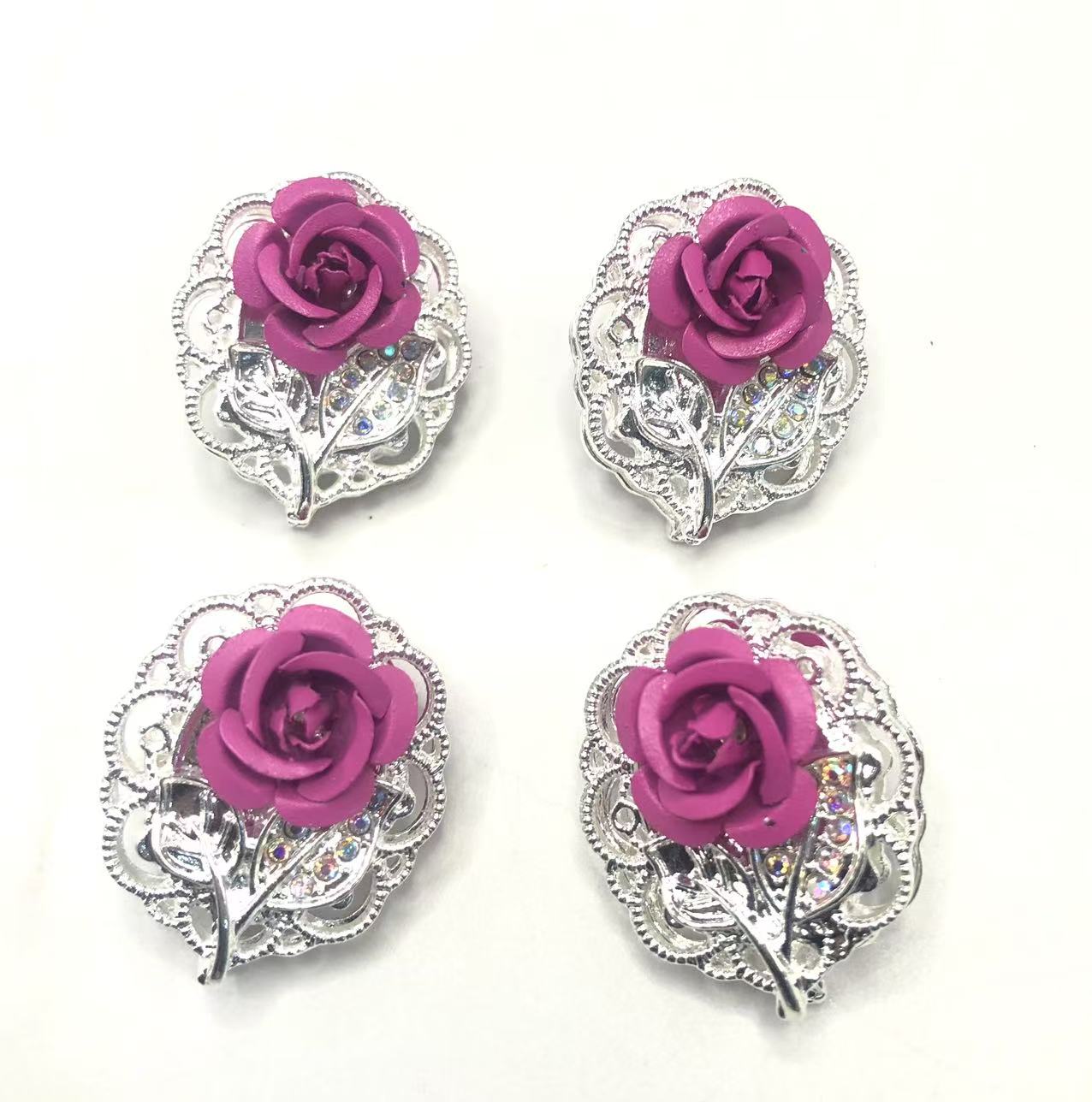 fancy alloy Metal beads Metal rose Alloy beads Multicolored roses and silver flower bases 24mm Random Mix