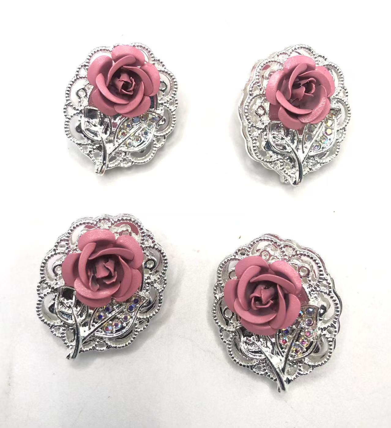 fancy alloy Metal beads Metal rose Alloy beads Multicolored roses and silver flower bases 24mm Random Mix