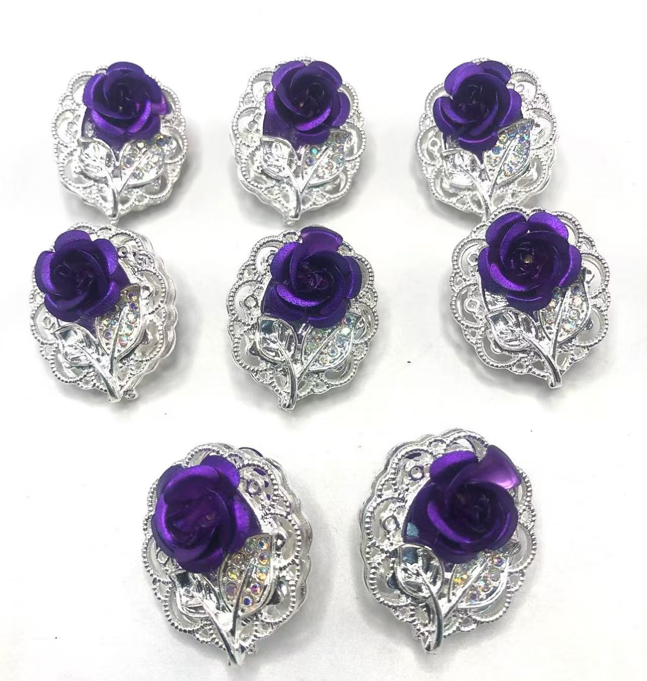 fancy alloy Metal beads Metal rose Alloy beads Multicolored roses and silver flower bases 24mm Random Mix