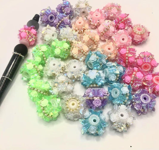 Butterfly Acrylic beads Butterflies with roses and pearls Multicolored beads Random Mix