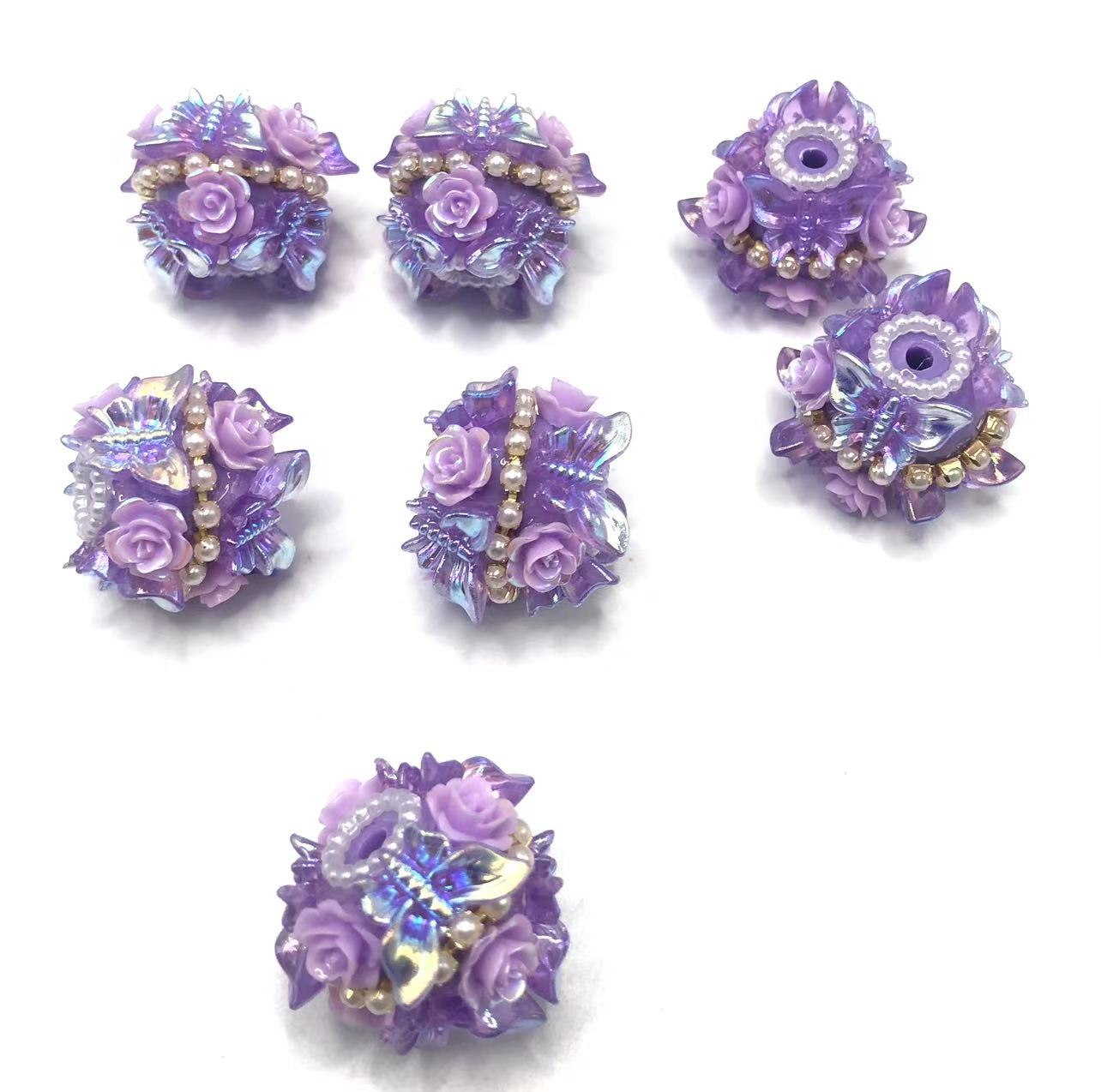 Butterfly Acrylic beads Butterflies with roses and pearls Multicolored beads Random Mix