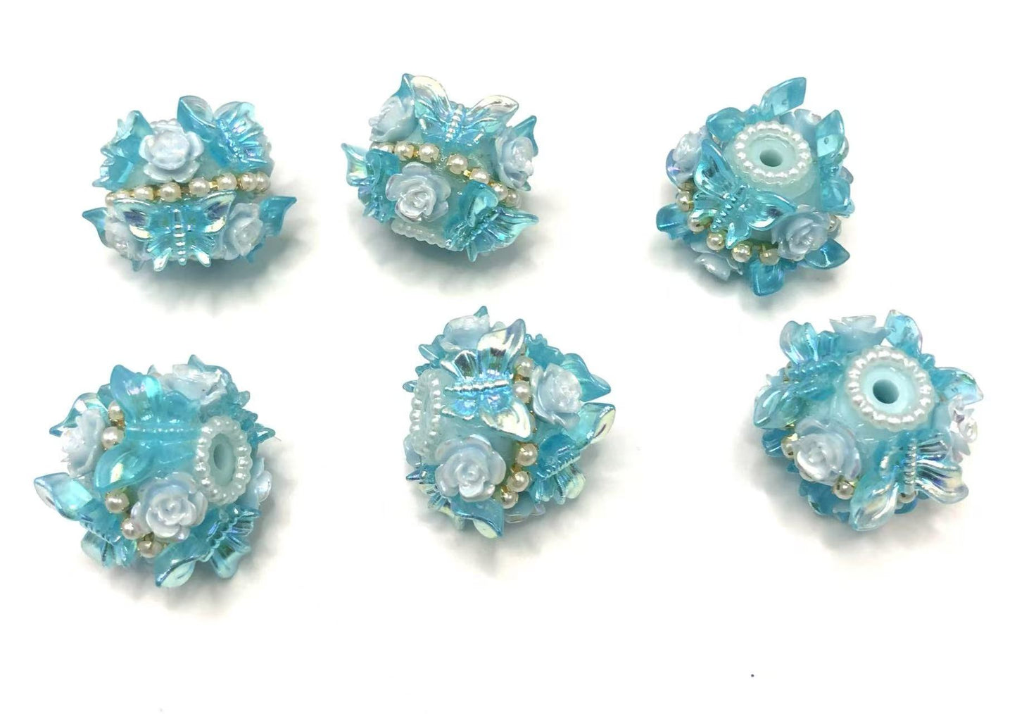 Butterfly Acrylic beads Butterflies with roses and pearls Multicolored beads Random Mix