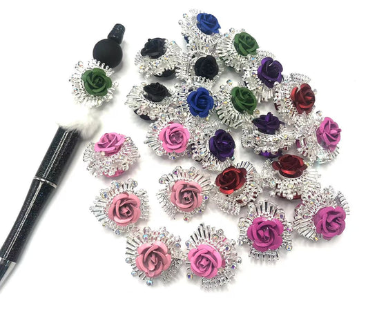 fancy alloy beads Metal rose flower beads glitter Multicolored roses 23mm Random Mix