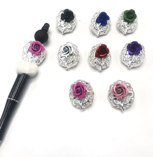 fancy alloy Metal beads Metal rose Alloy beads Multicolored roses and silver flower bases 24mm Random Mix