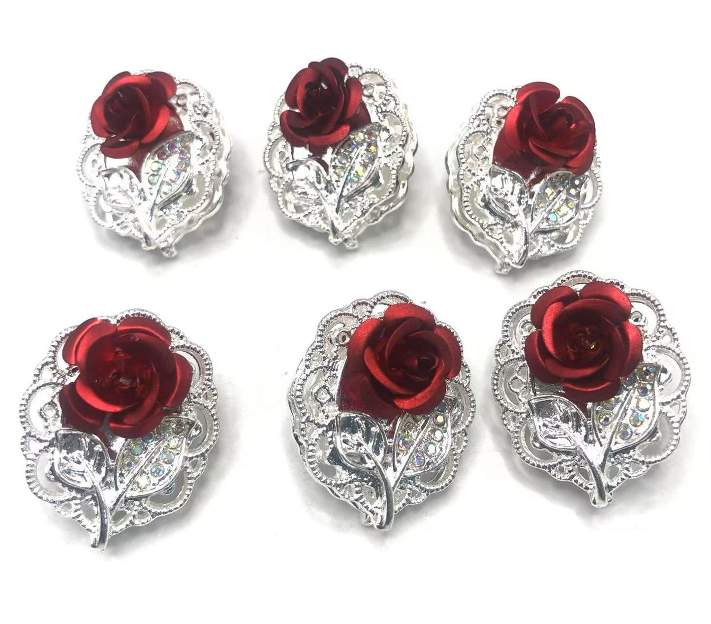 fancy alloy Metal beads Metal rose Alloy beads Multicolored roses and silver flower bases 24mm Random Mix