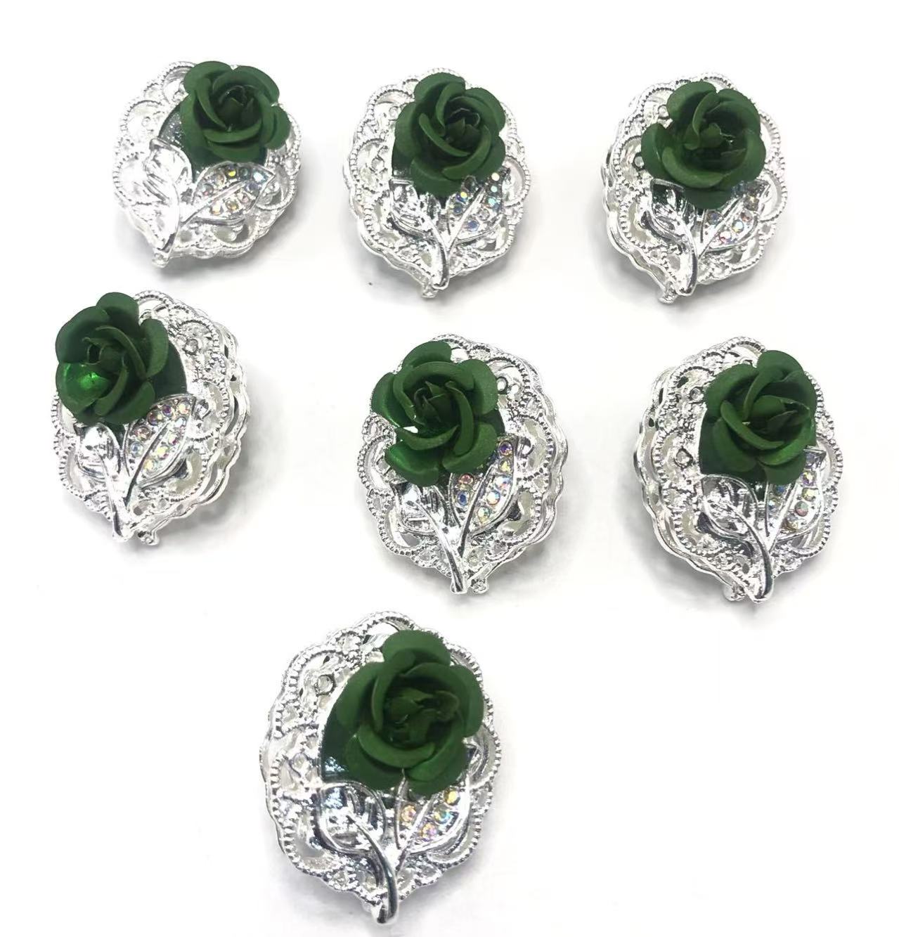fancy alloy Metal beads Metal rose Alloy beads Multicolored roses and silver flower bases 24mm Random Mix