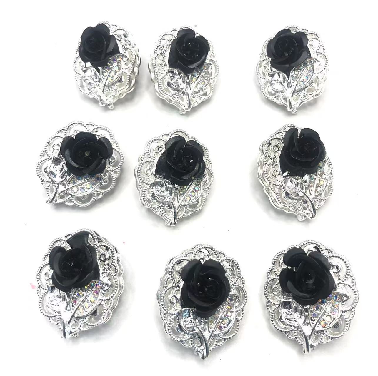 fancy alloy Metal beads Metal rose Alloy beads Multicolored roses and silver flower bases 24mm Random Mix
