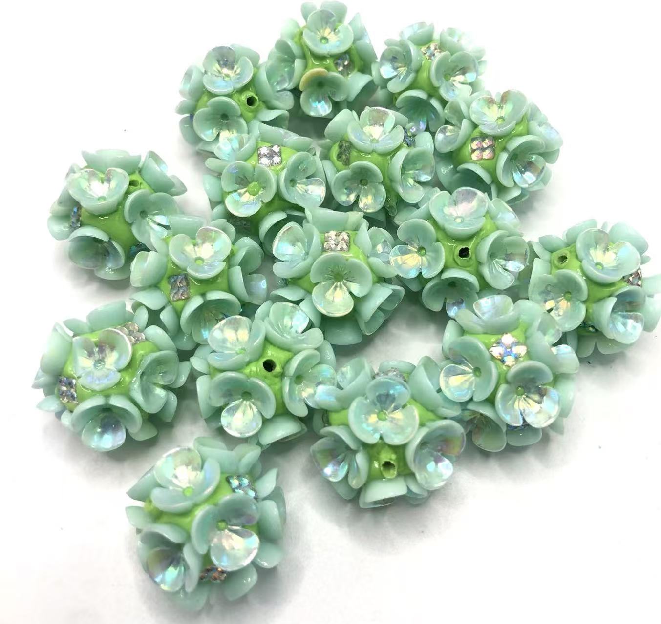 Clay flower beads rhinestone Multicolored flowers 21mm