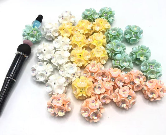 Clay flower beads rhinestone Multicolored flowers 21mm