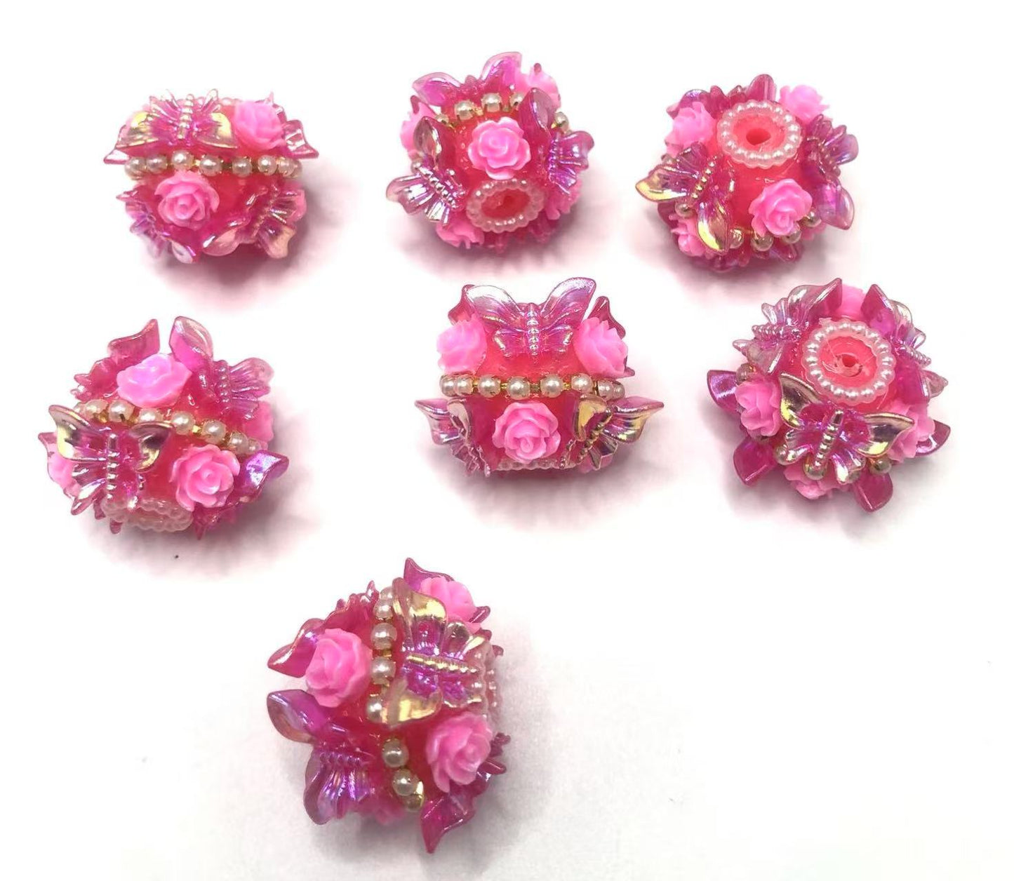 Butterfly Acrylic beads Butterflies with roses and pearls Multicolored beads Random Mix