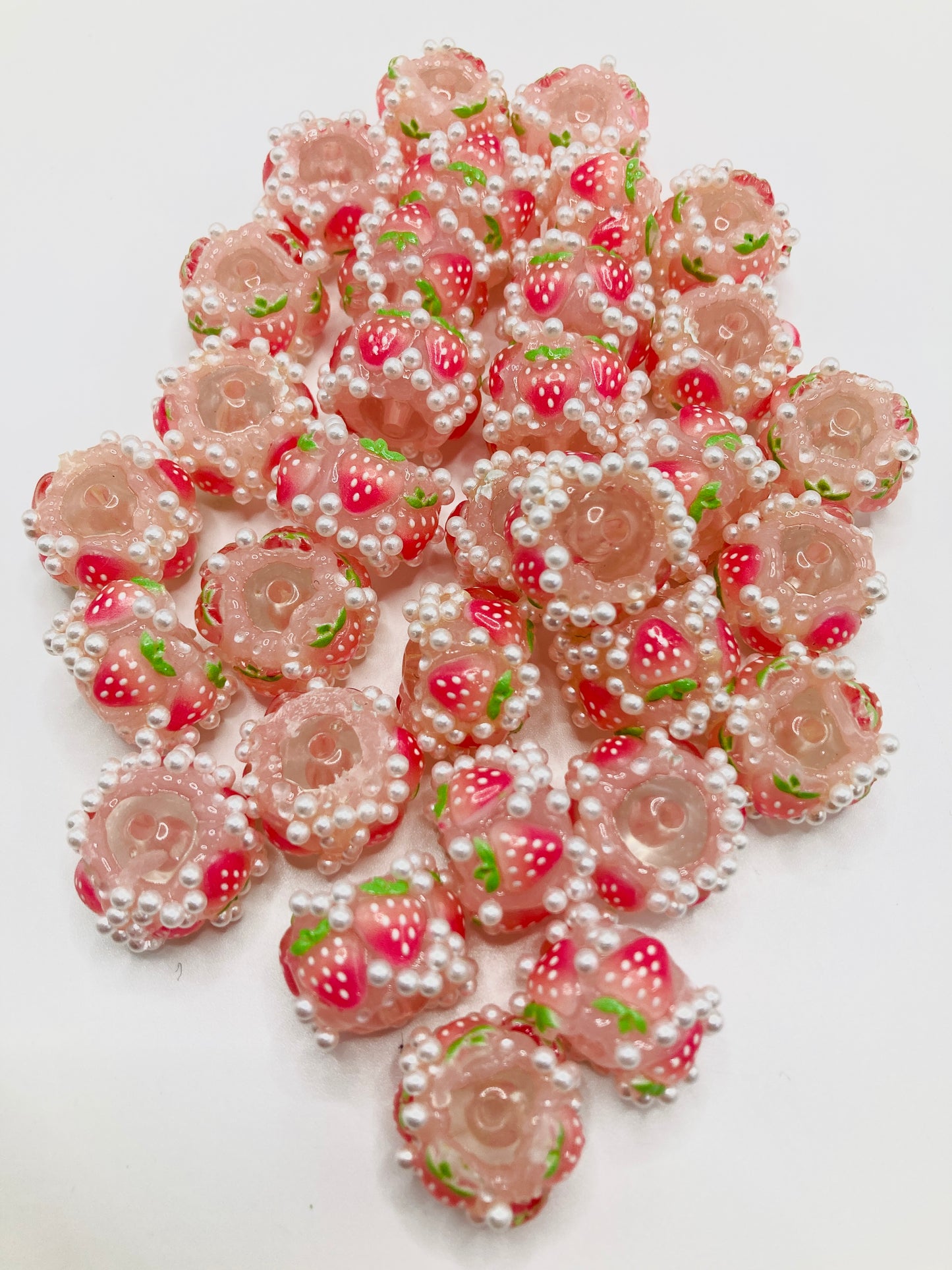 Strawberry Cherry Pearl rhinestone fruit acrylic bead stringing jewelry