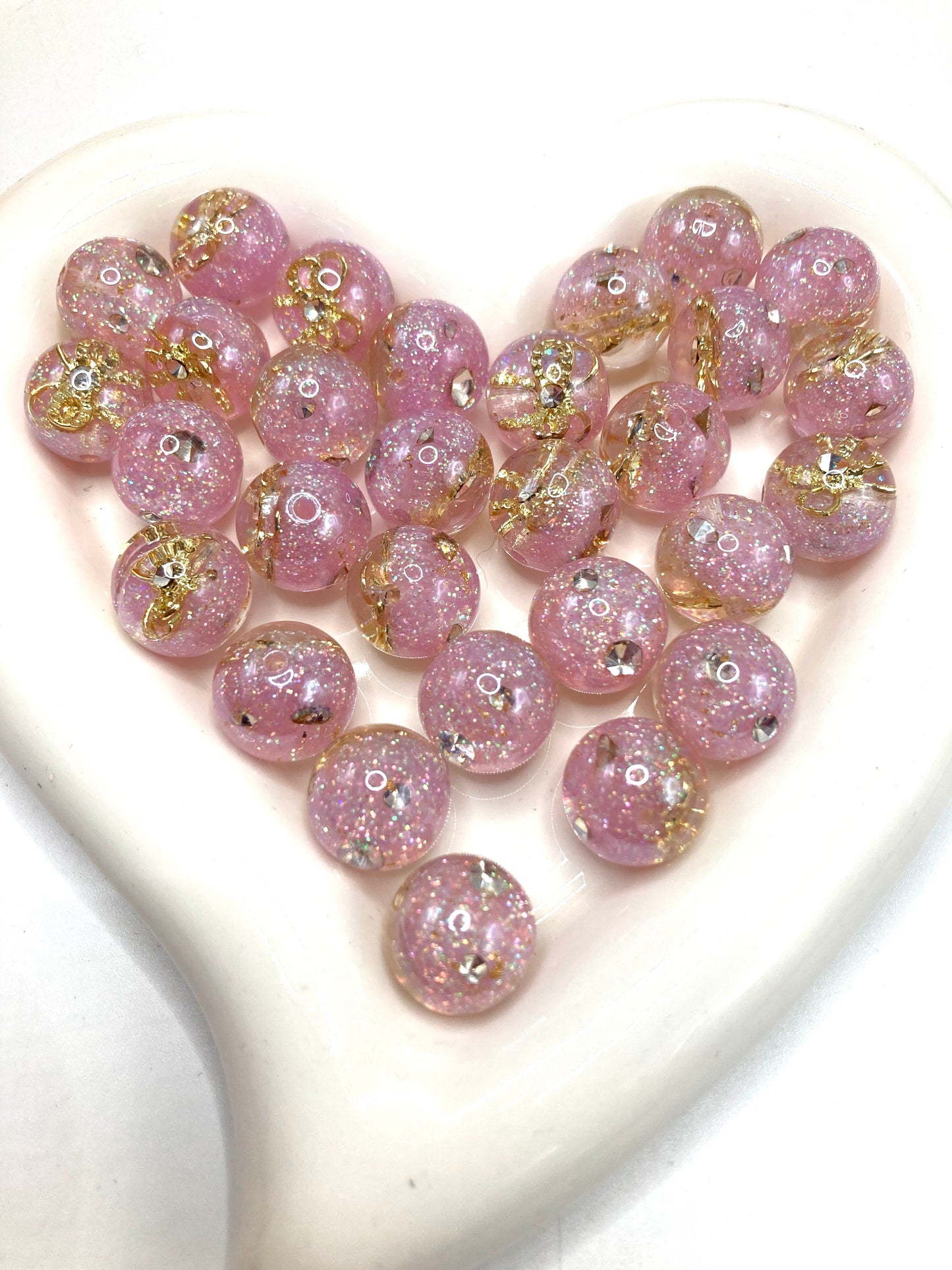 Acrylic beads Embedded with gold foil bows and rhinestones glitter Acrylic DIY Beads 16mm Random Mix