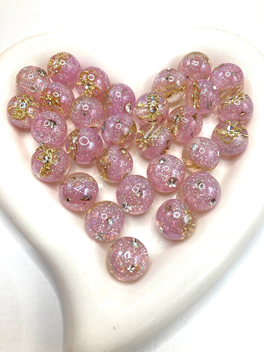 Acrylic beads Embedded with gold foil bows and rhinestones glitter Acrylic DIY Beads 16mm Random Mix