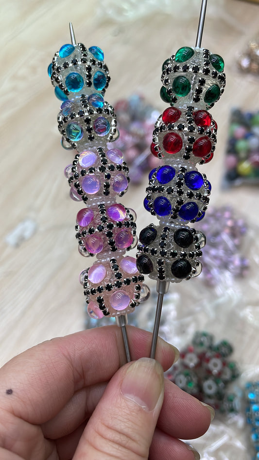 transparent acrylic base bead fancy bubble beads ornament with black rhinestone chain and colors bubble stone ,random mix