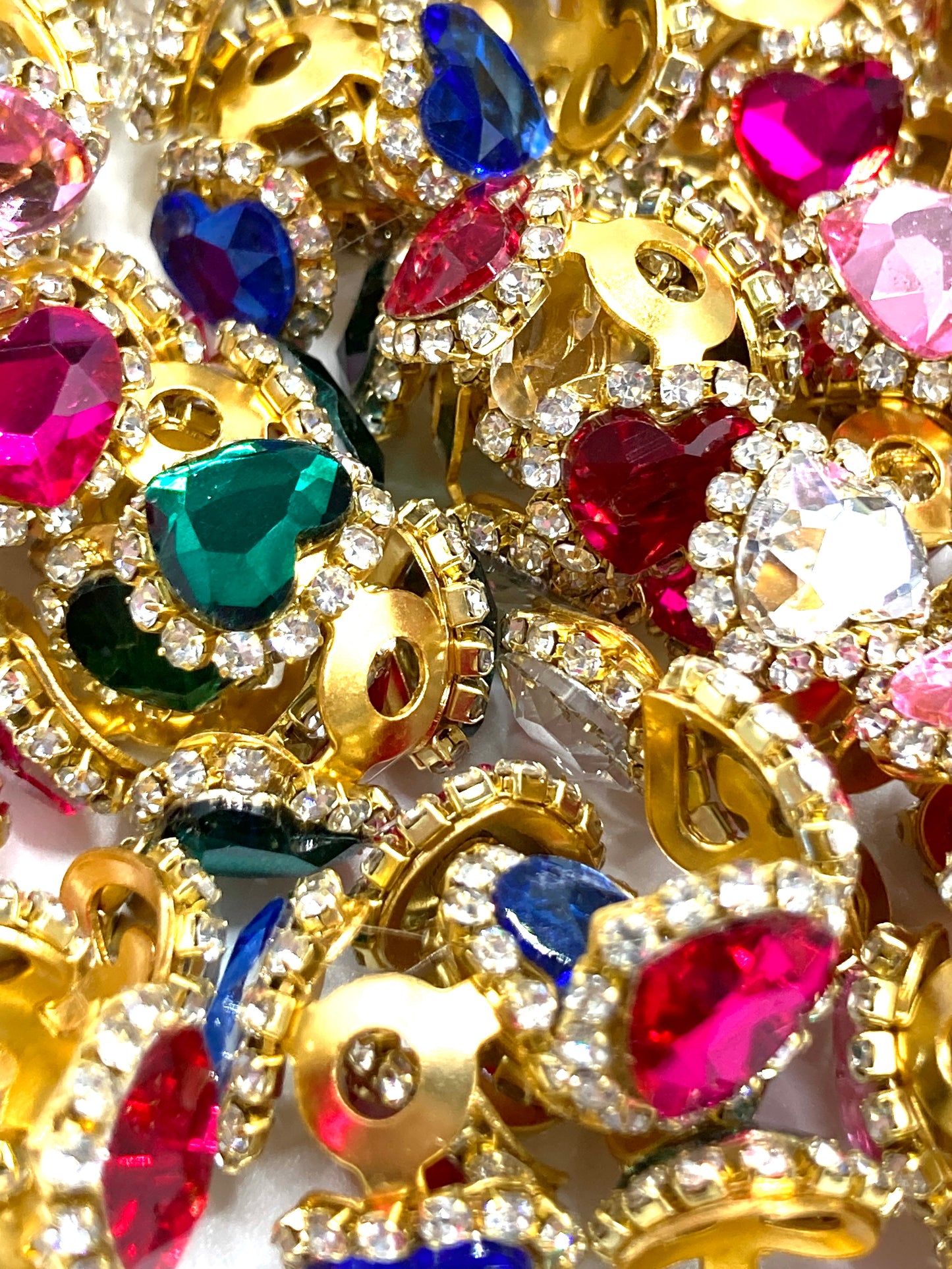 Metal spacer beads Golden multi-colored heart spacer beads bead cap spacer with rhinestone heart