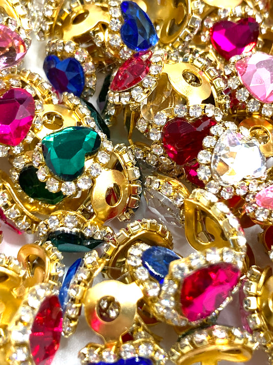 Metal spacer beads Golden multi-colored heart spacer beads bead cap spacer with rhinestone heart