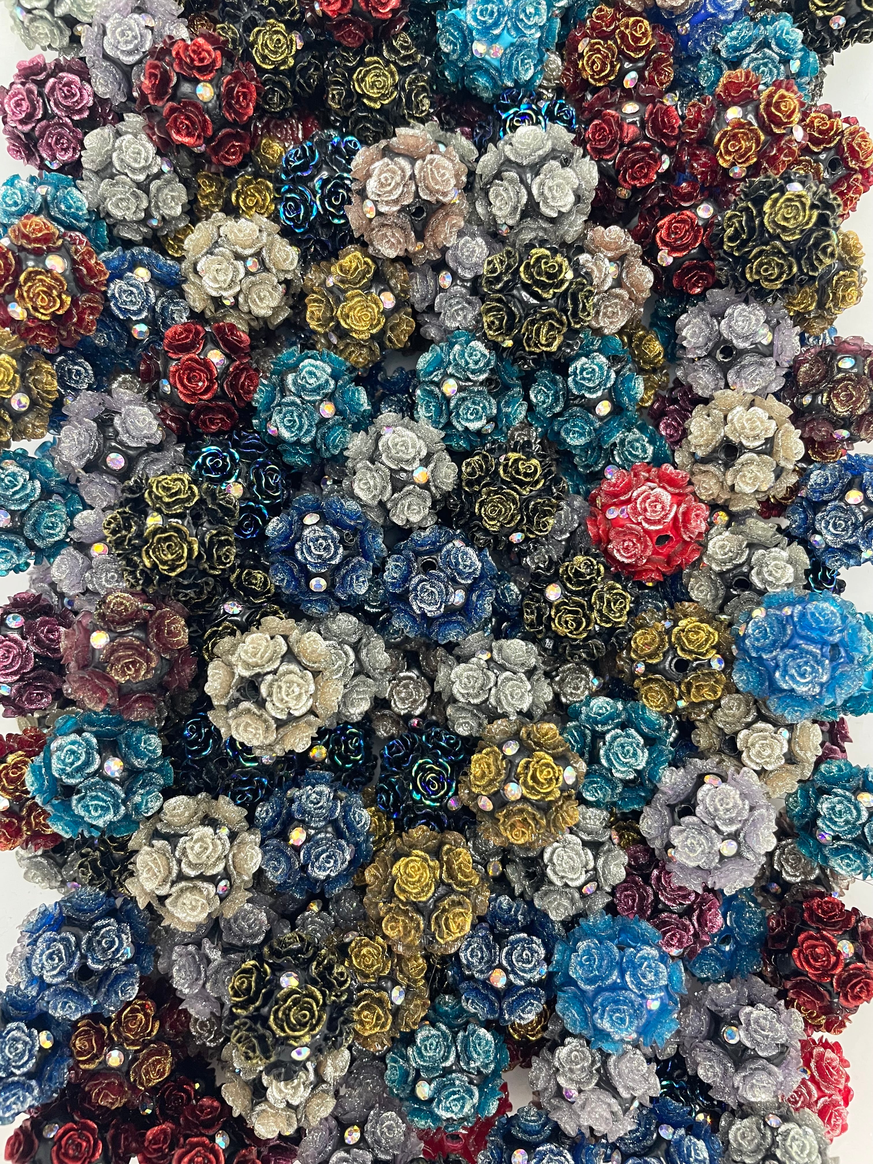 Flower Bead Fancy Beads Dark Rose with AB Color Rhinestone Gothic Clay ...