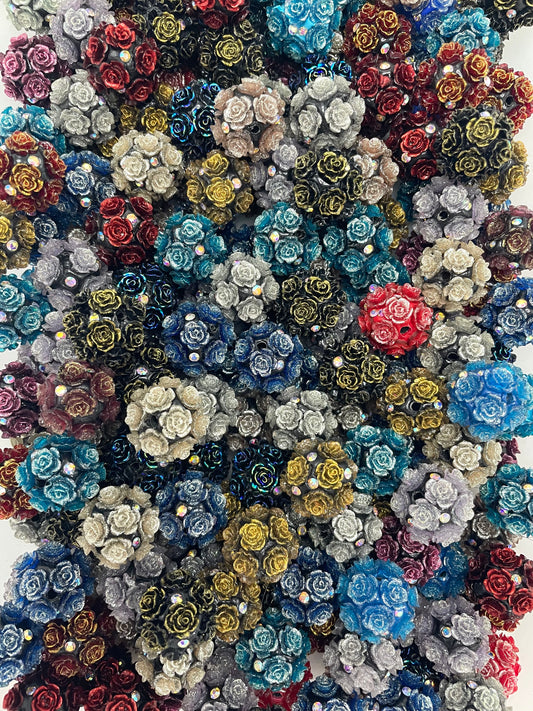 Flower Bead Fancy Beads Dark Rose with AB Color Rhinestone Gothic Clay Beads,Random Mix,20mm Fancy-524