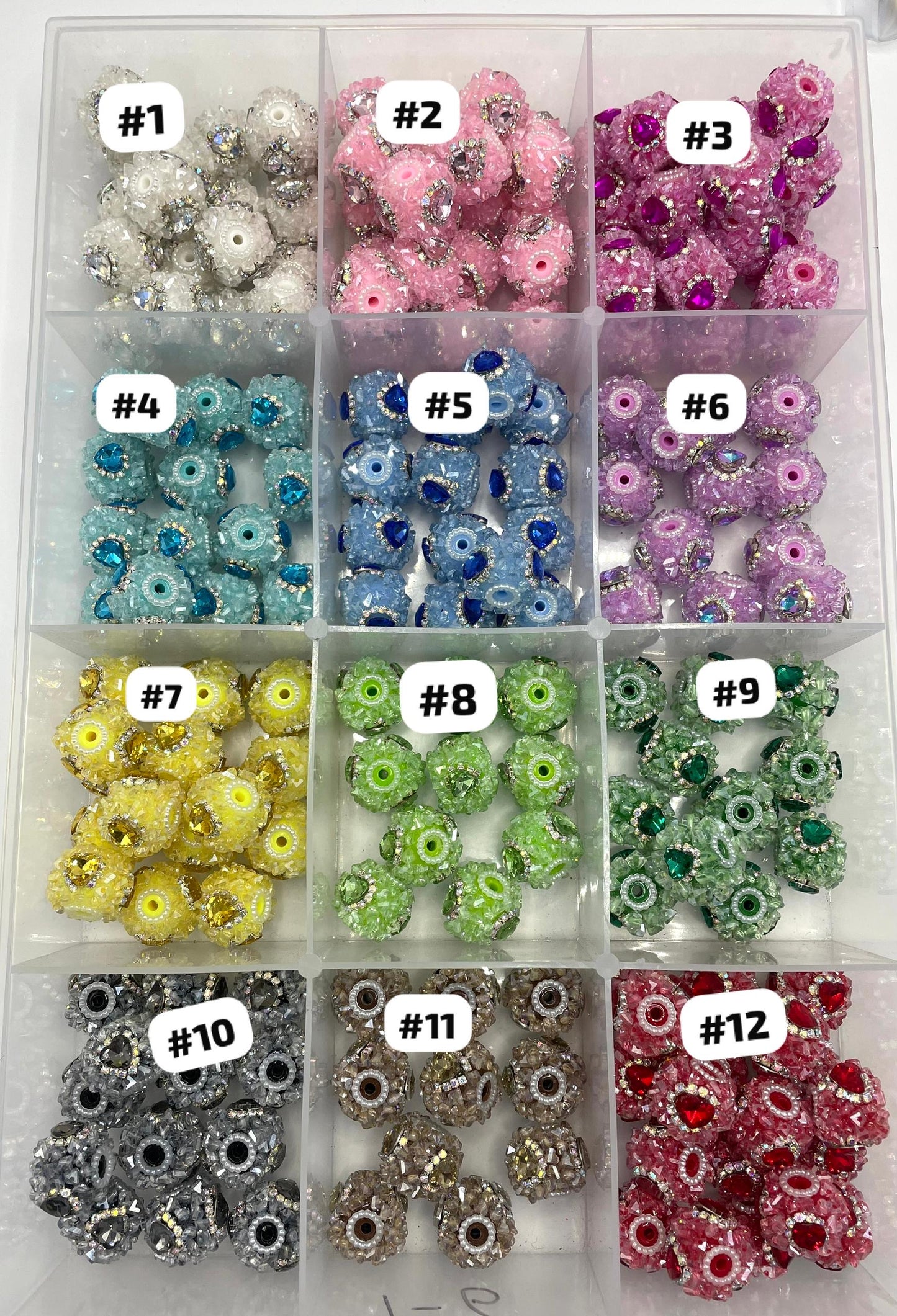 Beaded beadable fancy beads fancy crystal sugar stone with crystal rhinestone heart with rhinestone chain ,colored,random mix