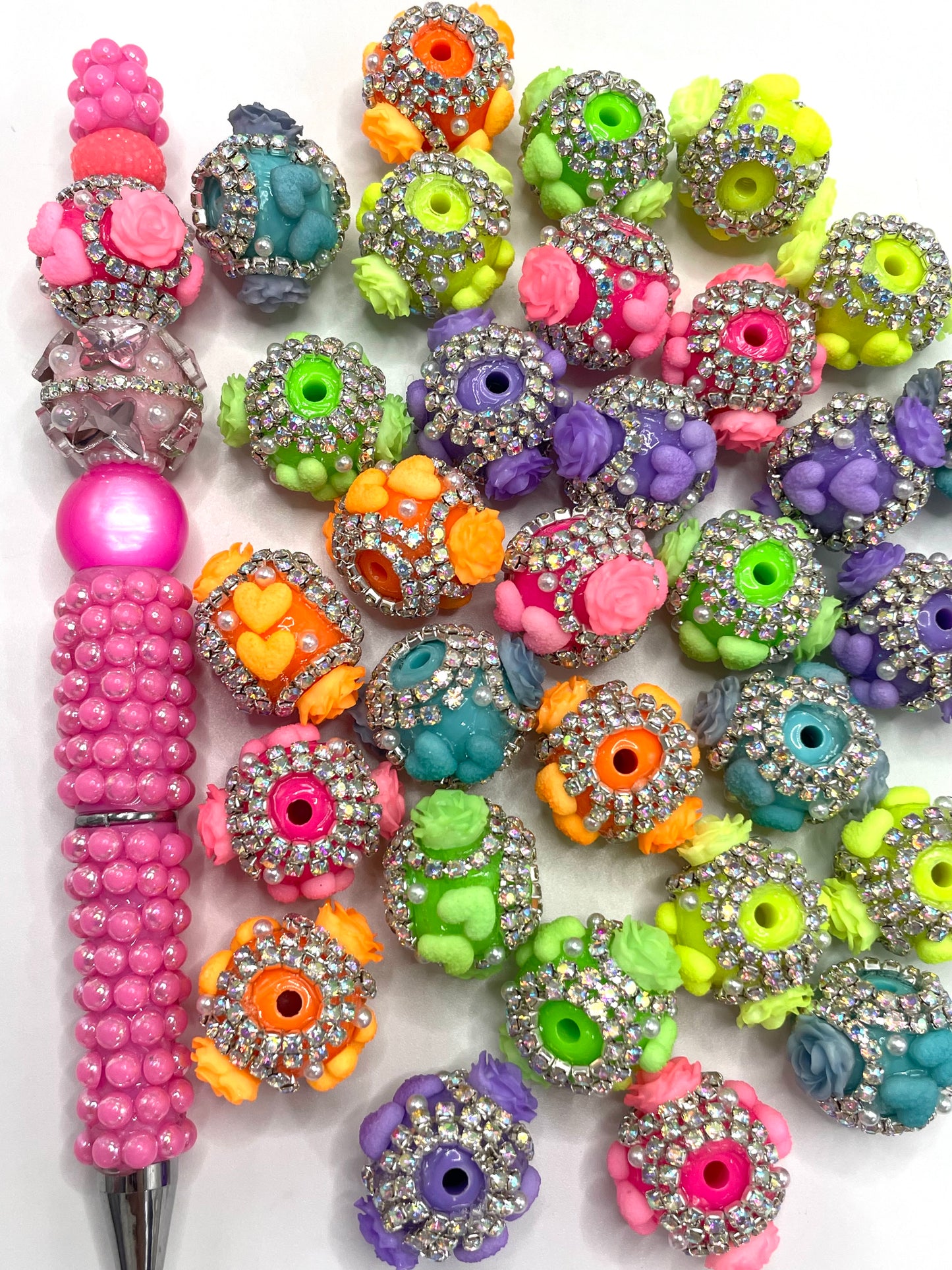 Fancy Beads Neon beads Heart rose Flower Chain Random Mix