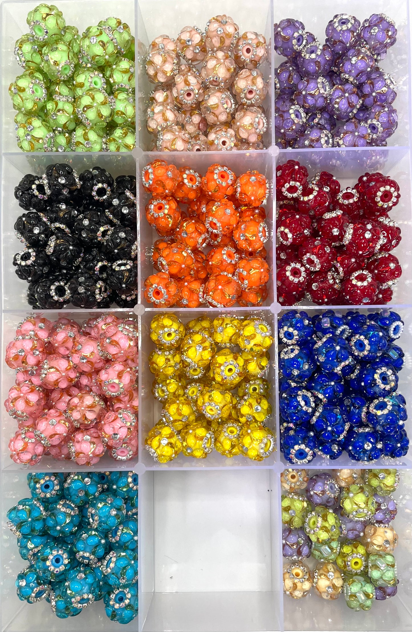 fancy bead colorful acrylic base bead with colorful leaves and ornaments with rhinestone and and pearl