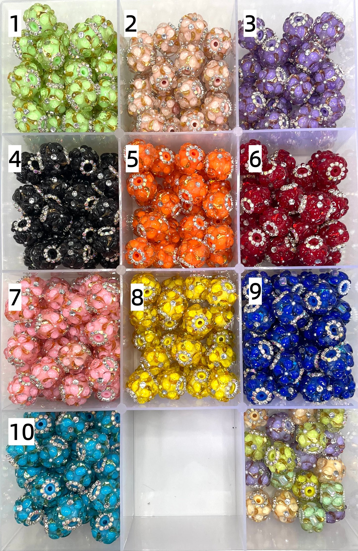 fancy bead colorful acrylic base bead with colorful leaves and ornaments with rhinestone and and pearl