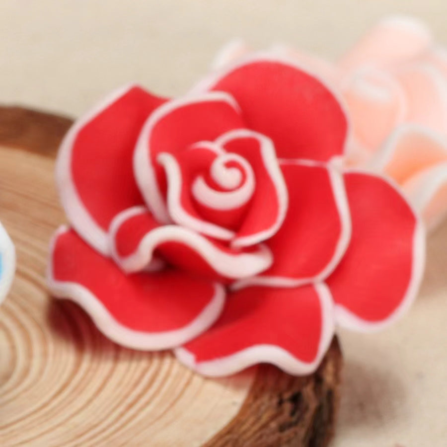 White Edge Soild Color Fancy Bead Polymer Soft Clay Rose Flower Beads Series,35mm