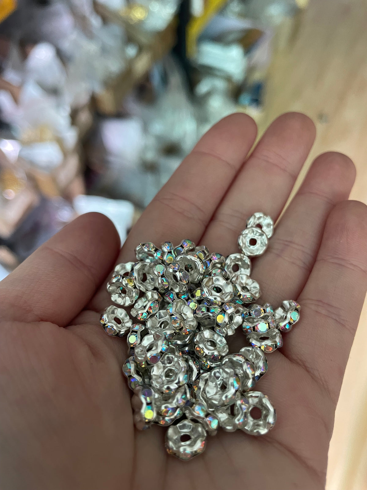 Silver Wavy Spacers With Rhinestone,Random Mix,7 to 8mm (because the shape is irregular )