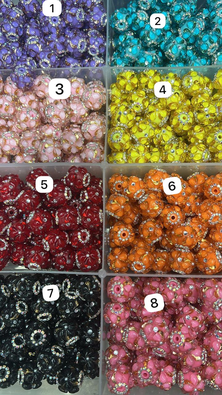 fancy bead colorful acrylic base bead with colorful leaves and ornaments with rhinestone and and pearl