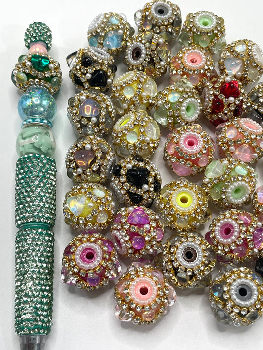 Fancy Beads Heart Golden Chain Solid color Acrylic beads Bubbles and pearl rings 18mm