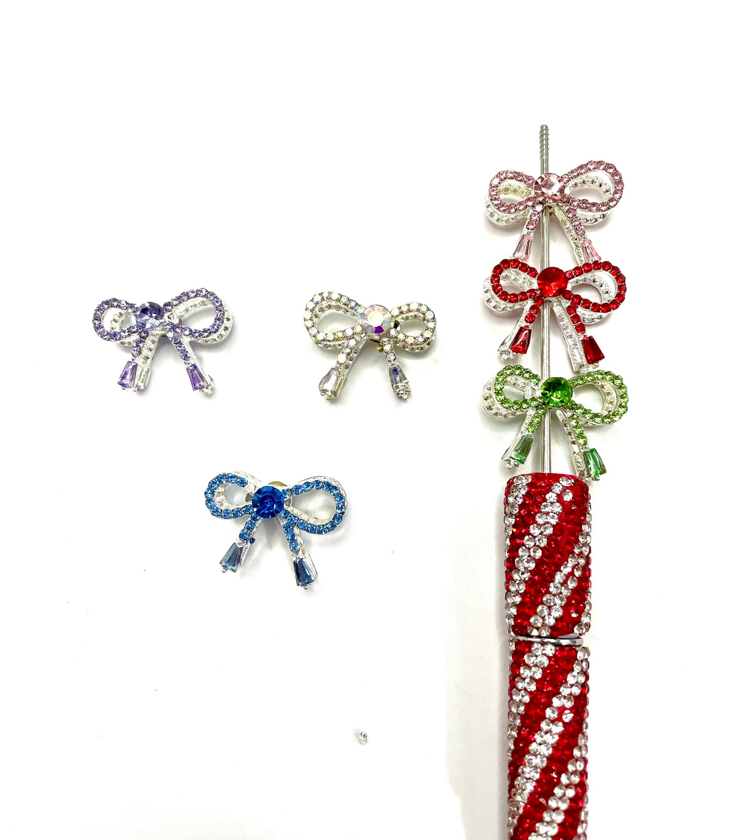 Fancy alloy beaded beadable metallic colored bow metal bow alloy bow with rhinestone random mix