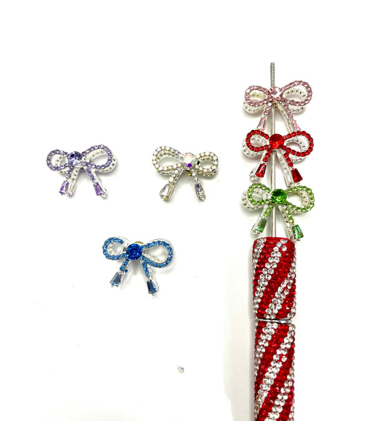 Fancy alloy beaded beadable metallic colored bow metal bow alloy bow with rhinestone random mix