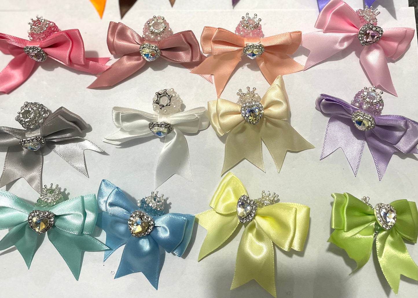 Color #1-#24 textile fabrica bow with crown bead fancy bead craft with crown ornament with bow satin ribbon knot,ornament with pearl and sugar stone, delicate handcraft ,randon mix color