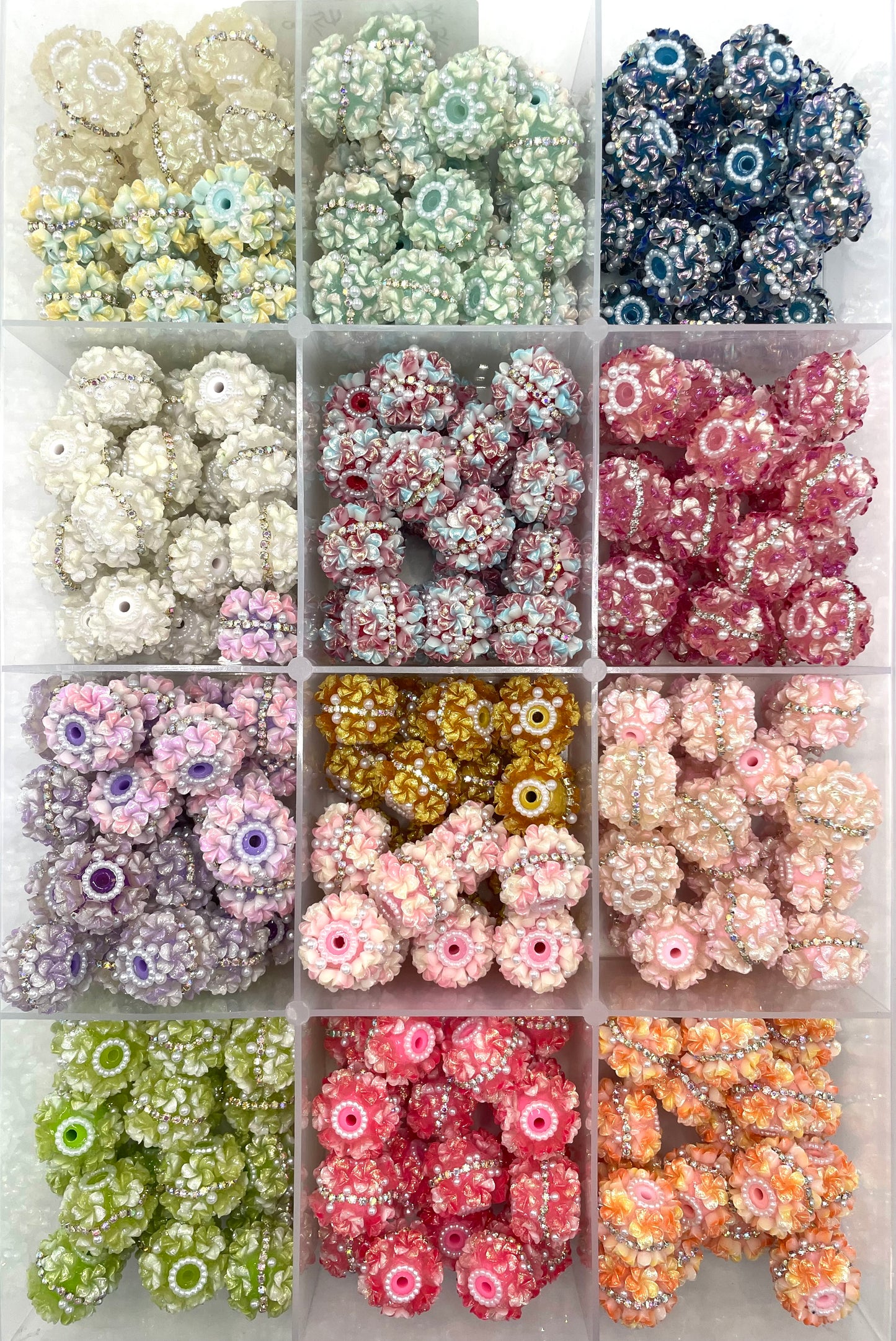 Flowe bead acrylic flower bead ornaments with pearl UV glitter on leaves rhiestone chain diy bead beadable bead random mix color