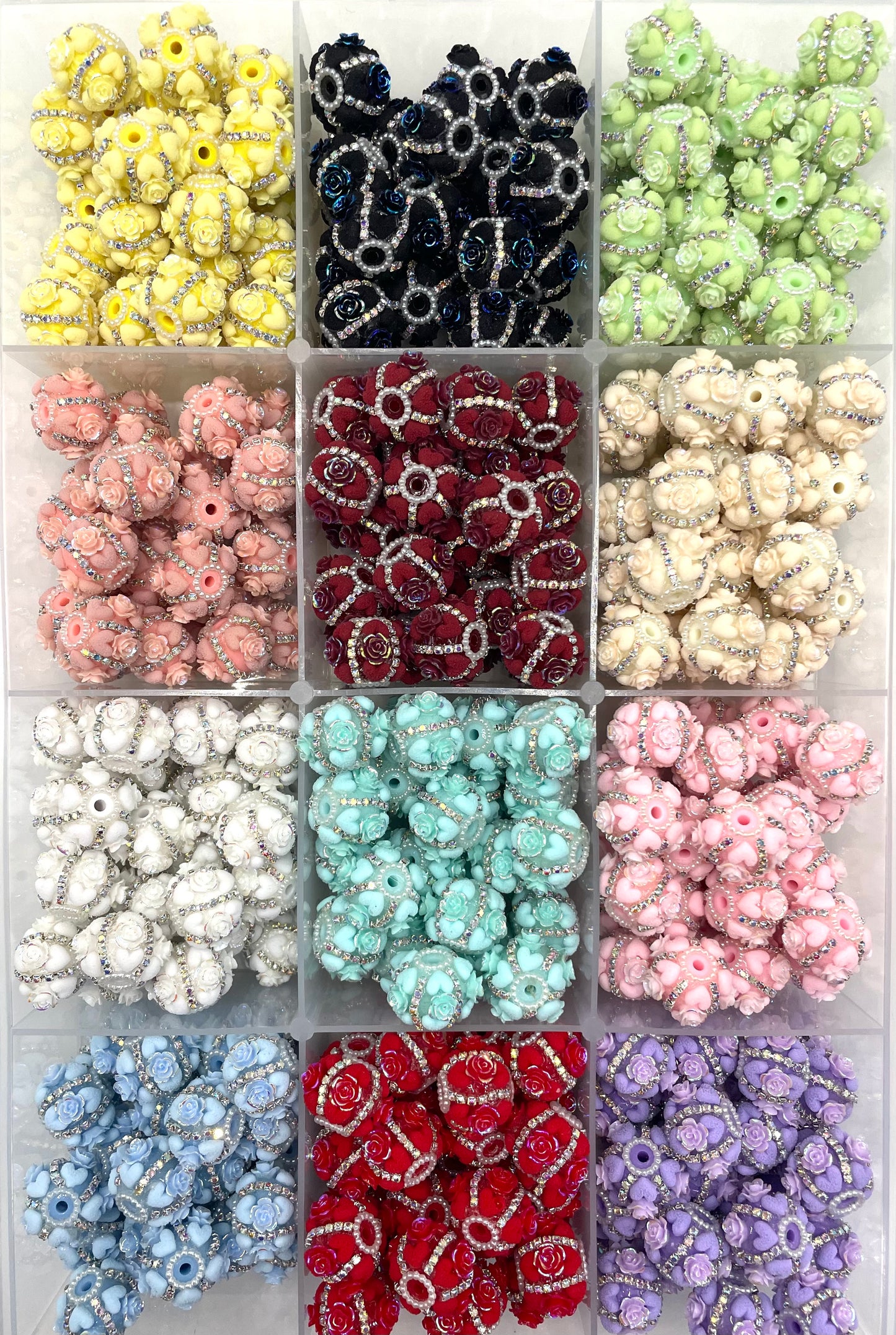 Fancy Beads Heart Rose flower Rhinestone Chain Pearl gasket spacer Acrylic beads 18mm Random Mix