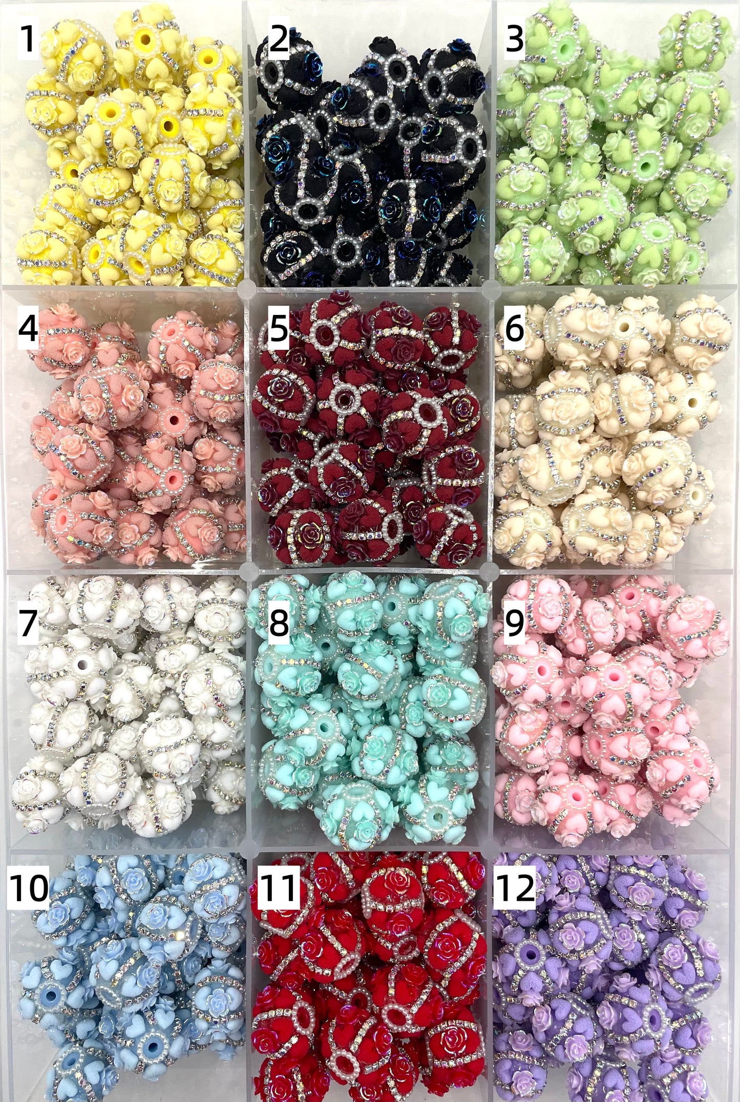 Fancy Beads Heart Rose flower Rhinestone Chain Pearl gasket spacer Acrylic beads 18mm Random Mix