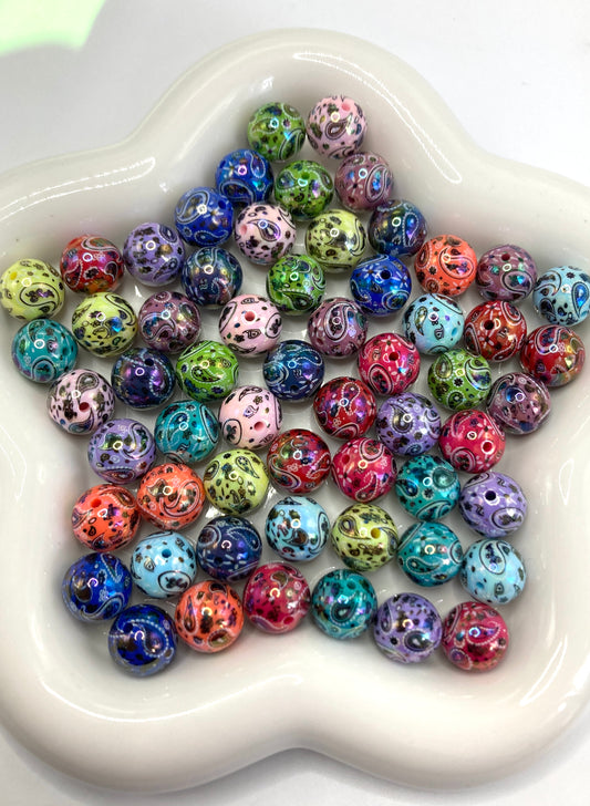 Acrylic beads Cashew flower Totem Printed fabric 16mm Random Mix
