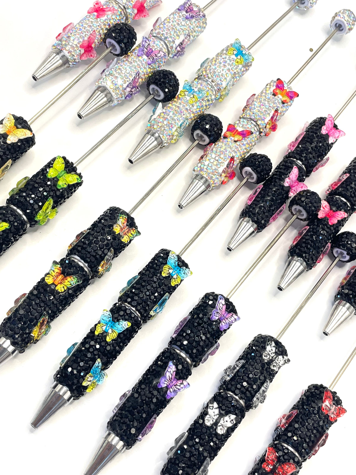 Beadable pen rhinestone pen butterfly pen black rhinestone pen random mixed
