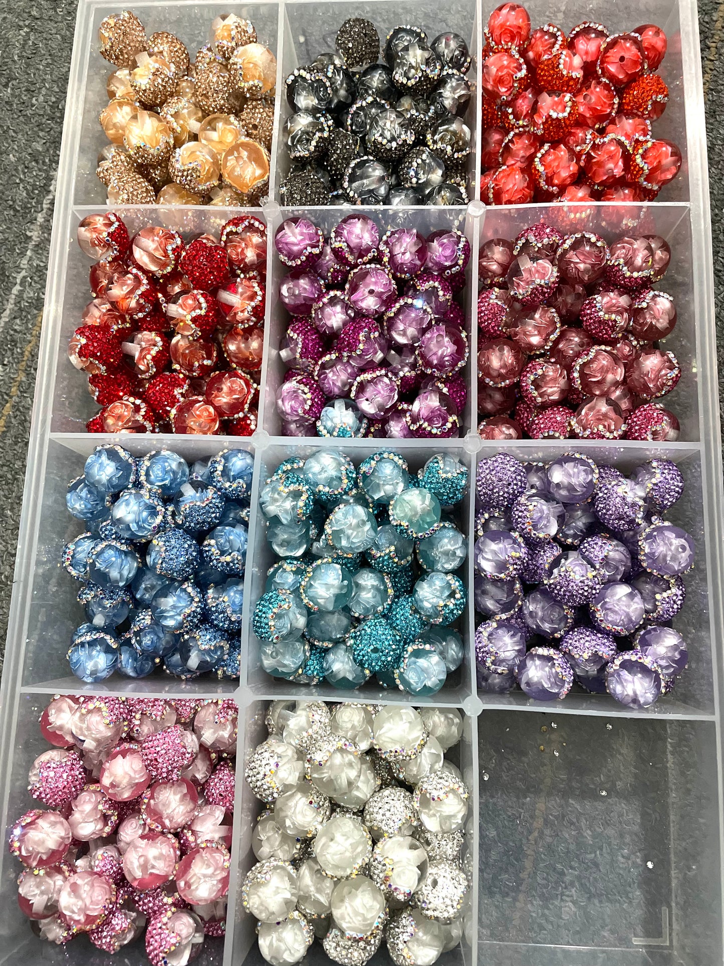 Hot sell fancy rose flower acorn drip bead beaded beadable with rhinestone acorn cap ,random mix