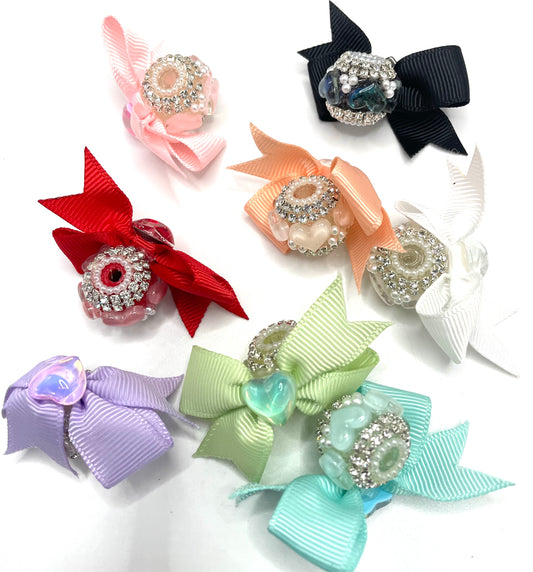 Textile bead bow bead textile fabrica bow with lacy and crown bead fancy bead craft with crown ornament with bow satin ribbon knot,ornament with pearl and sugar stone, delicate handcraft ,randon mix color